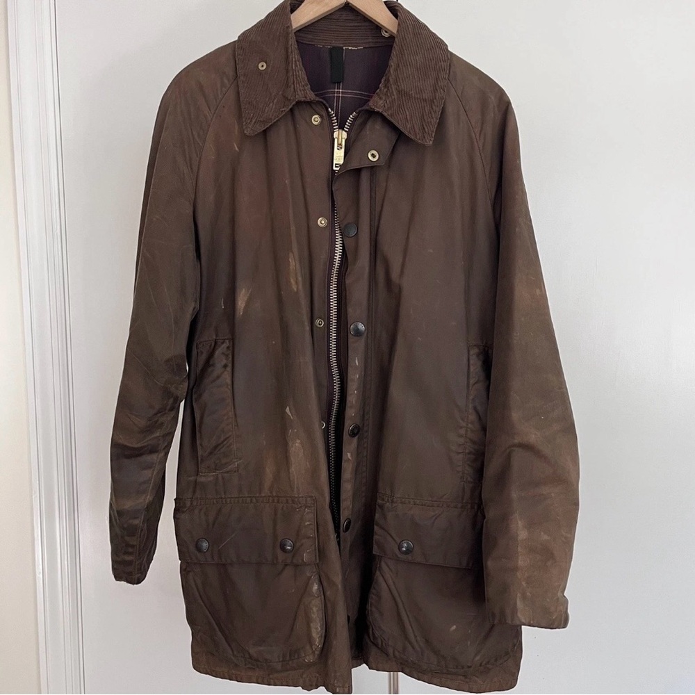 Barbour Men’s Beaufort Brown  Waxed Hunting Motorcycle Jacket size 42